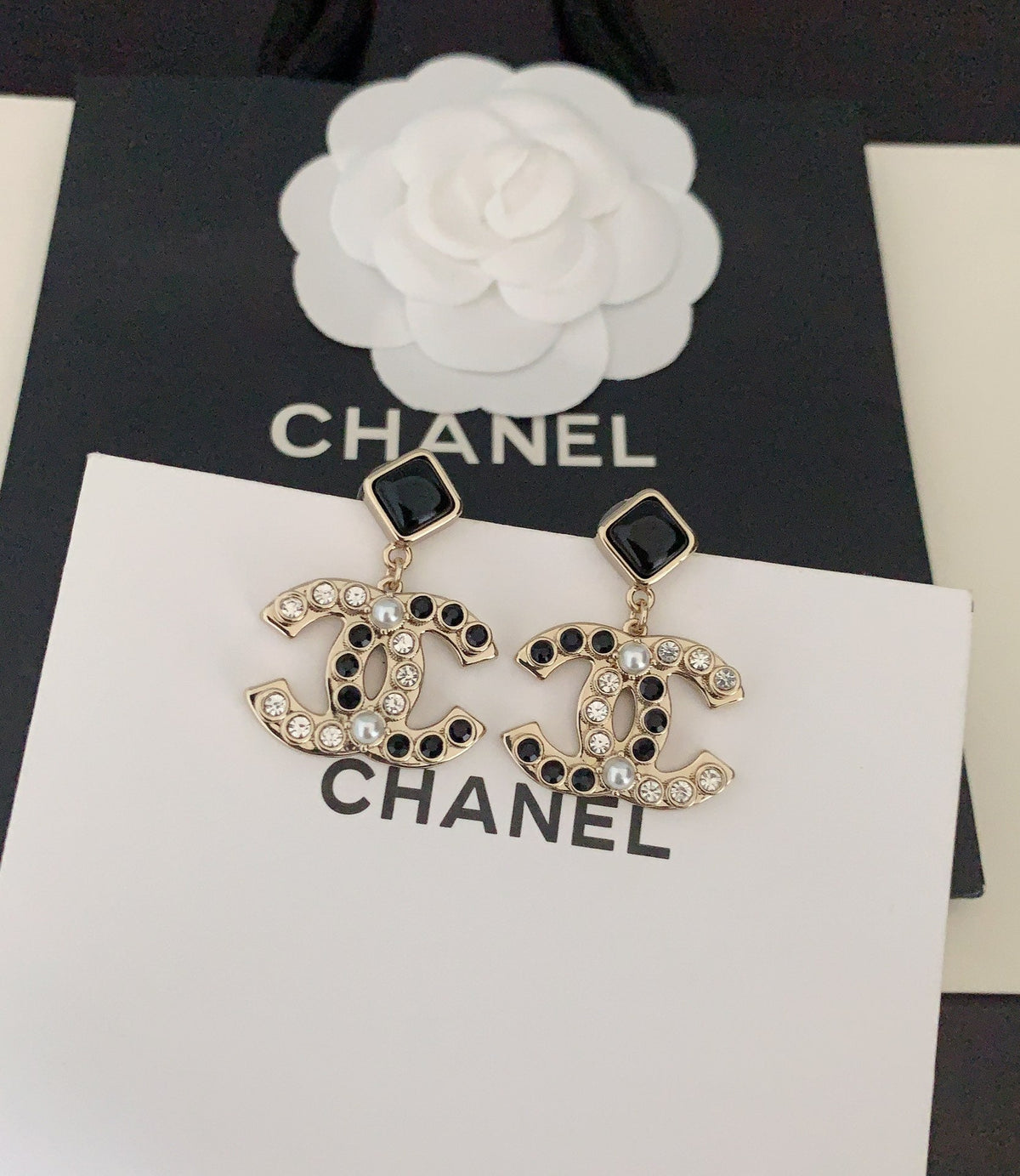 18K Chanel Black Crystals Earrings
