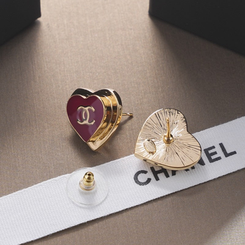 18K Chanel Black & Red Heart Earrings