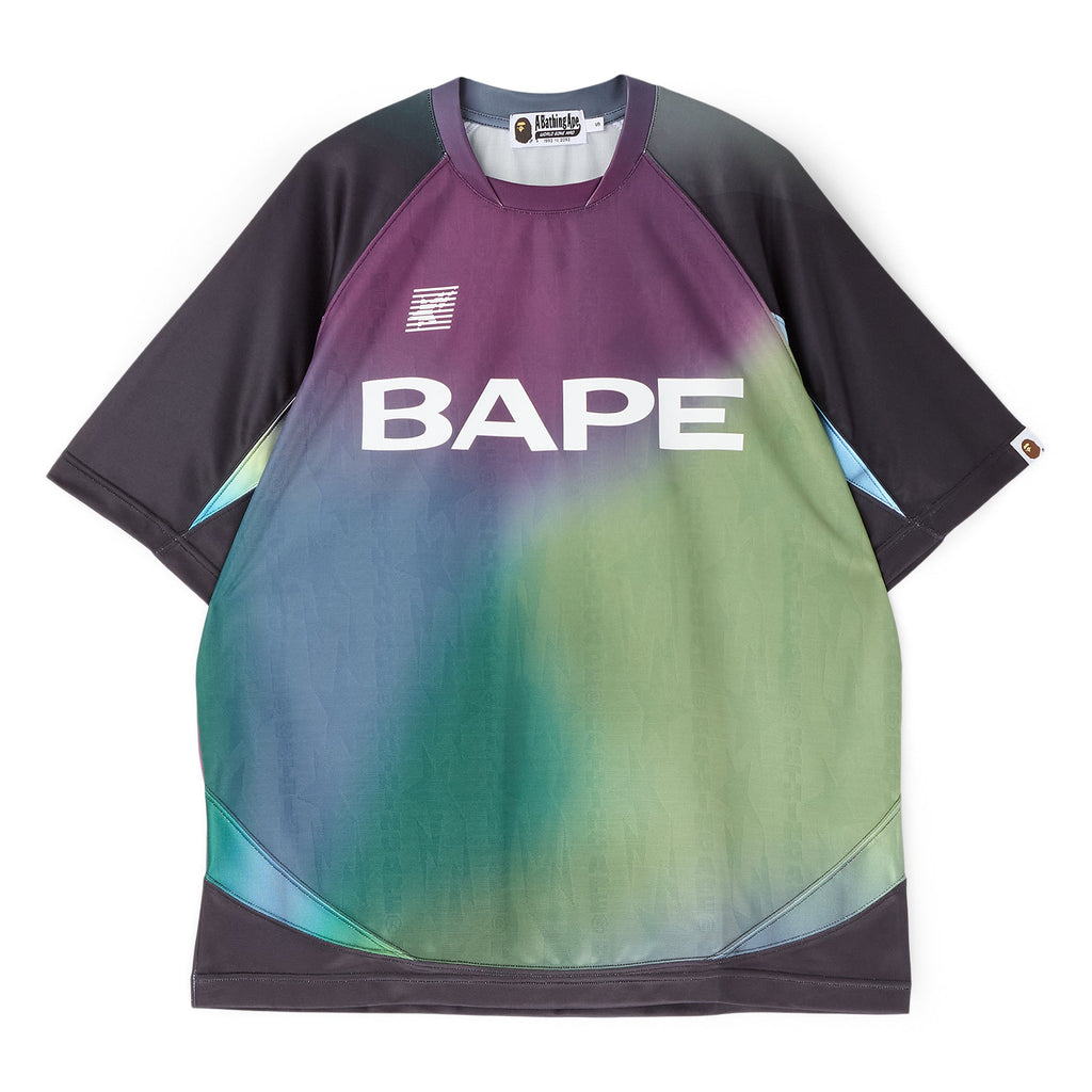 A Bathing Ape Tie Dye Sta Stripe Pattern Relaxed Fit Football Jersey Tee M (Black)