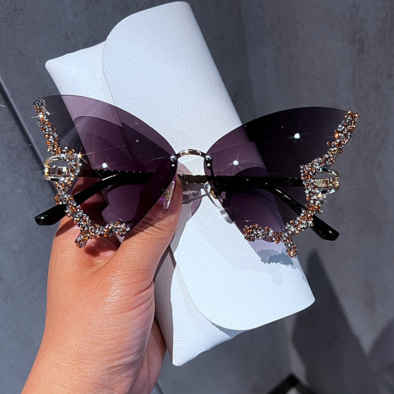 IL - Vintage Rimless Butterfly Sunglasses - Luxury Diamond-Encrusted Oversized Sun Glasses